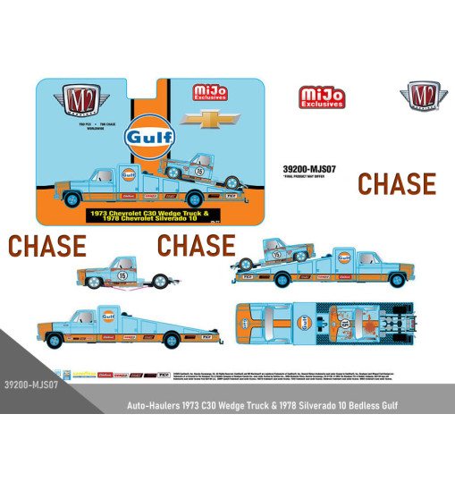 (Preorder) CHASE Auto-Haulers 1973 C30 Wedge Truck & 1978 Silverado 10 Bedless Gulf Livery